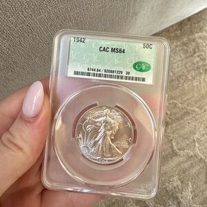 Certified 1942 Silver Half Dollar Coin in Protective Case